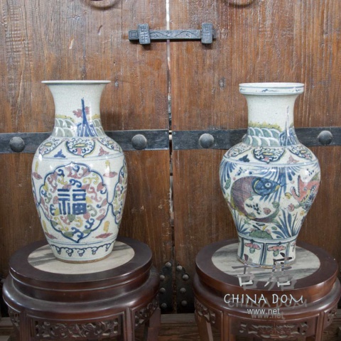Китайские вазы, парные "Благословение & Достаток" - цена за шт.